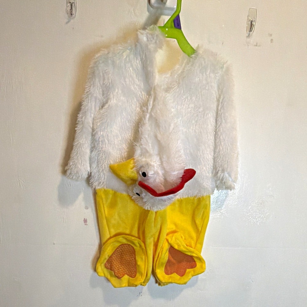 Walmart Chicken Costume Plush Hooded Jumpsuit Faux Fur 6-12 Months White